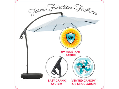light blue cantilever patio umbrella with base Endure Collection infographic CorLiving#color_light-blue