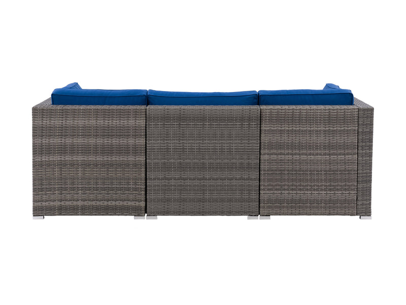 blended grey and oxford blue Outdoor Wicker Sofa, 3pc Parksville Collection product image by CorLiving