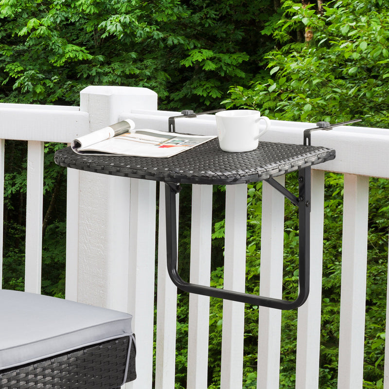 black weave Balcony Railing Table Parksville Collection lifestyle scene by CorLiving