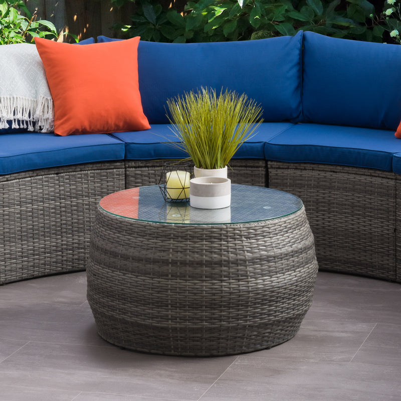 grey weave Wicker Coffee Table Parksville Collection lifestyle scene by CorLiving