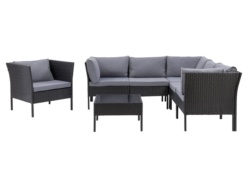 black and ash grey L Shaped Outdoor Sectional, 7pc Parksville Collection product image by CorLiving