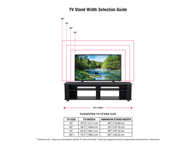TV Stand Black for TVs up to 85" Bakersfield Collection infographic by CorLiving#color_black