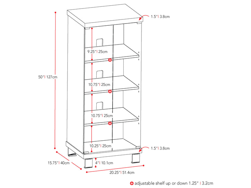 black Media Storage Cabinet Holland Collection measurements diagram by CorLiving
