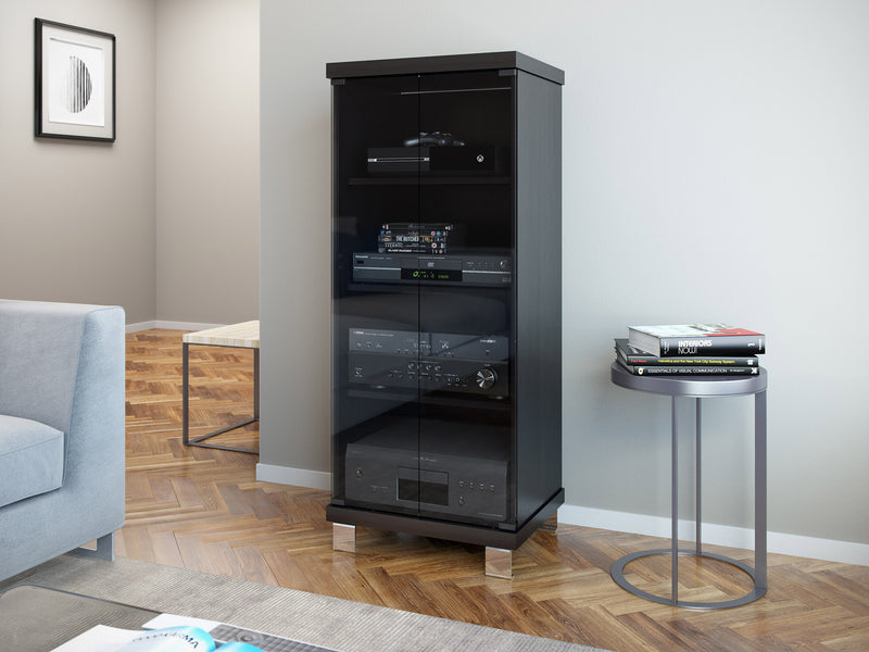 black Media Storage Cabinet Holland Collection lifestyle scene by CorLiving