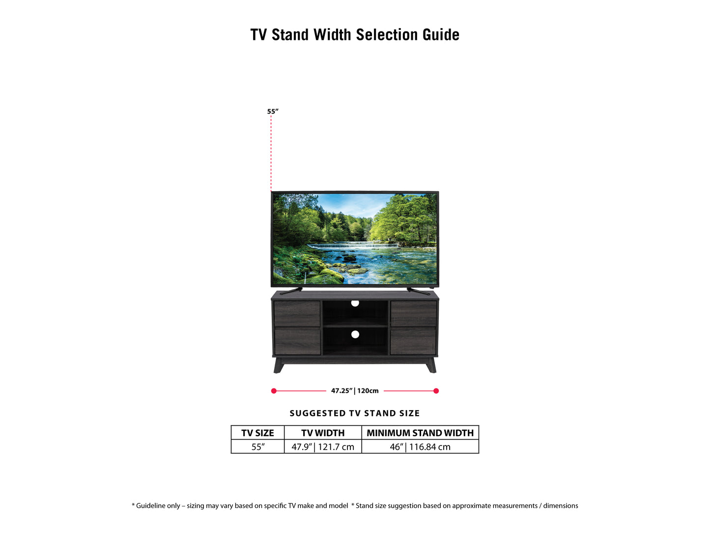 Modern wooden TV stand with walnut finish, featuring sleek black metal legs, two spacious open shelves, and two side cabinets with minimalist handles, perfect for contemporary living rooms.