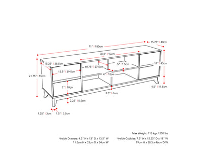 brown Modern TV Stand for TVs up to 85" Hollywood Collection measurements diagram by CorLiving#color_brown