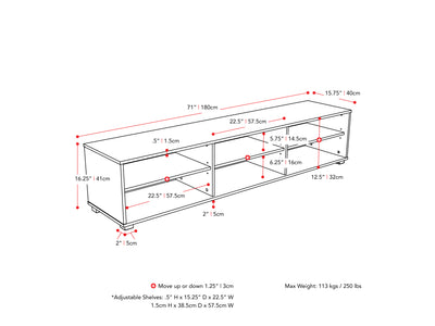 white Modern TV Stand for TVs up to 85" Hollywood Collection measurements diagram by CorLiving#color_white