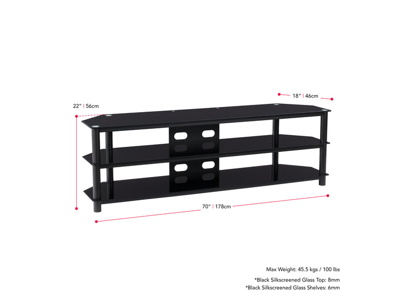 Black TV Bench for TVs up to 85" Travers Collection measurements diagram by CorLiving