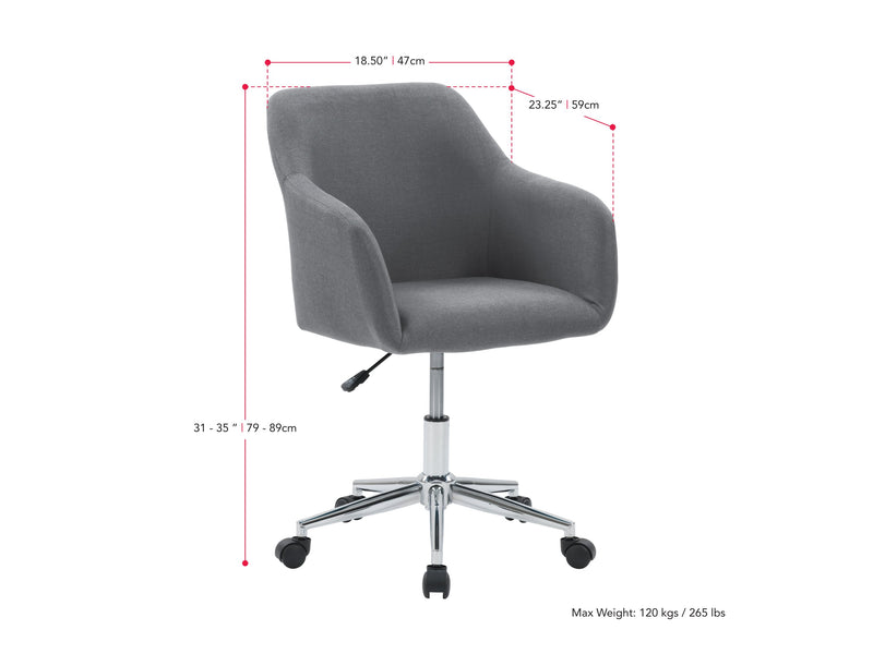 grey Task Chair with Arms Marlowe Collection measurements diagram by CorLiving