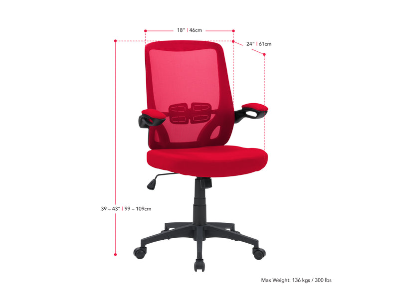 red Mesh Office Chair Riley Collection measurements diagram by CorLiving