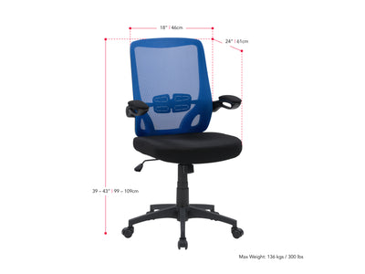 blue Mesh Office Chair Riley Collection measurements diagram by CorLiving#color_blue