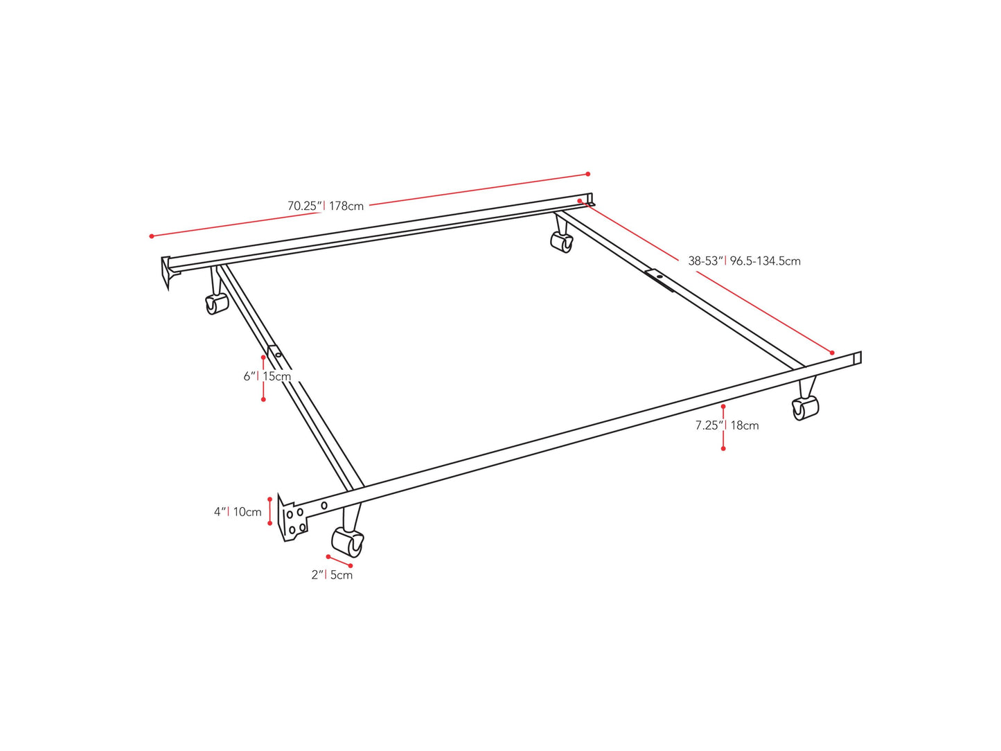 Adjustable metal bed frame in black with sleek design, fits twin and full sizes, featuring durable construction, sturdy support slats, and easy assembly. Ideal for modern bedrooms and versatile mattress support.