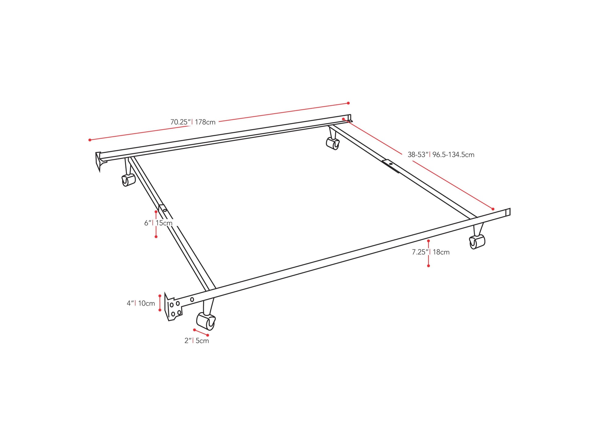 Adjustable metal bed frame in black with sleek design, fits twin and full sizes, featuring durable construction, sturdy support slats, and easy assembly. Ideal for modern bedrooms and versatile mattress support.