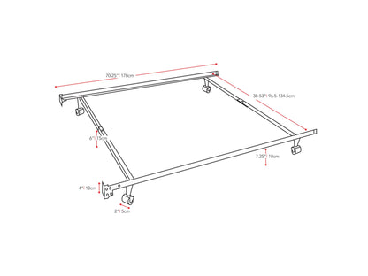 Adjustable metal bed frame in black with sleek design, fits twin and full sizes, featuring durable construction, sturdy support slats, and easy assembly. Ideal for modern bedrooms and versatile mattress support.
