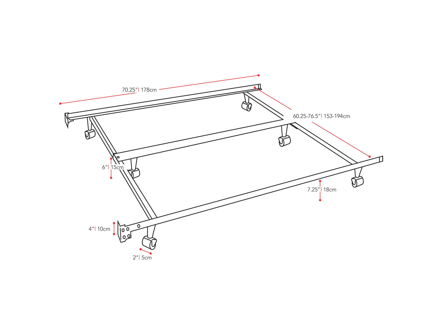 Adjustable metal bed frame with sleek black finish, sturdy construction, and customizable size for queen or king mattresses. Ideal for modern bedrooms, providing strong support and easy assembly.