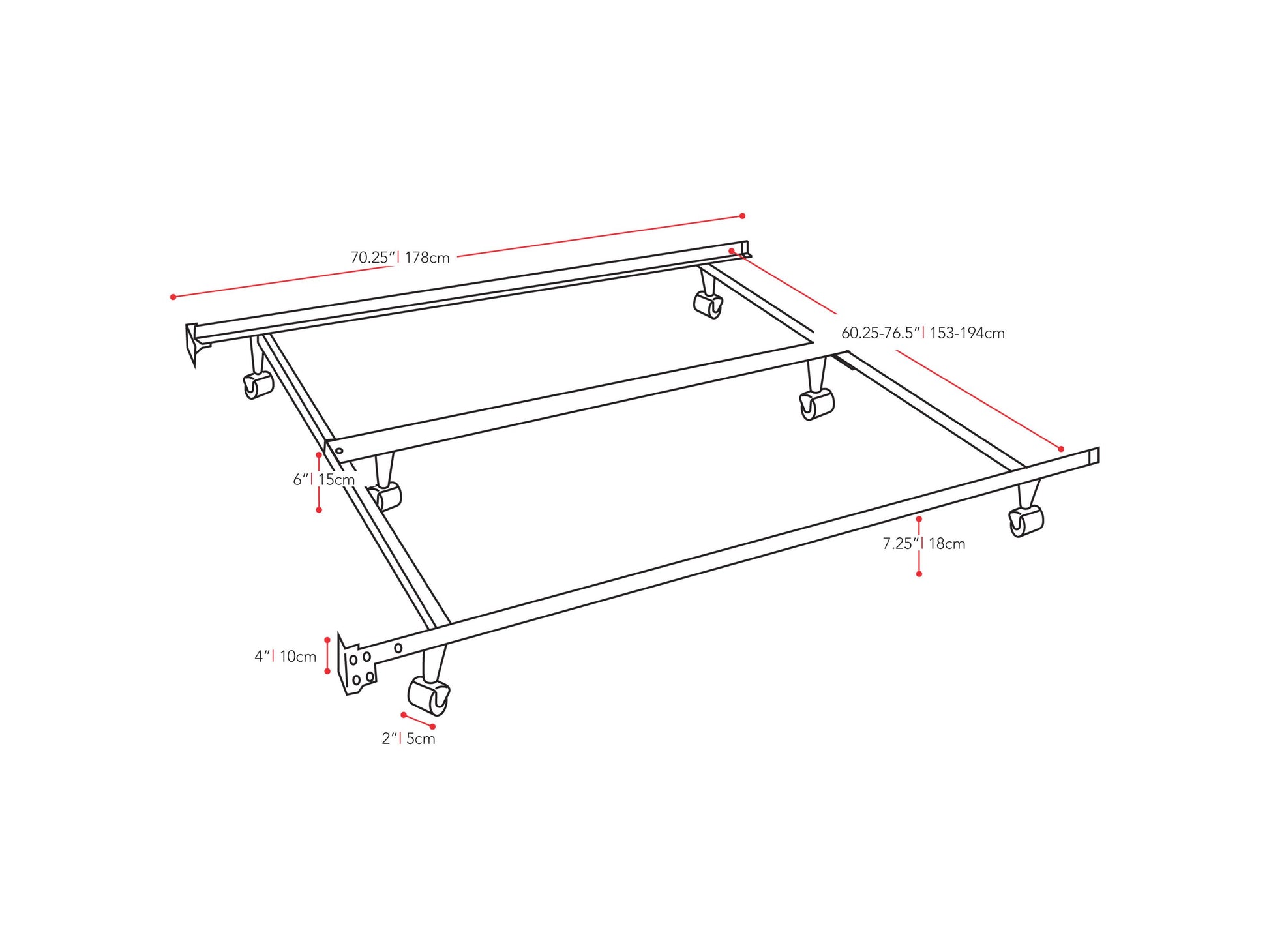 Adjustable metal bed frame with sleek black finish, sturdy construction, and customizable size for queen or king mattresses. Ideal for modern bedrooms, providing strong support and easy assembly.