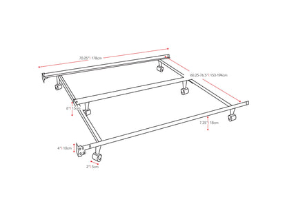 Adjustable metal bed frame with sleek black finish, sturdy construction, and customizable size for queen or king mattresses. Ideal for modern bedrooms, providing strong support and easy assembly.