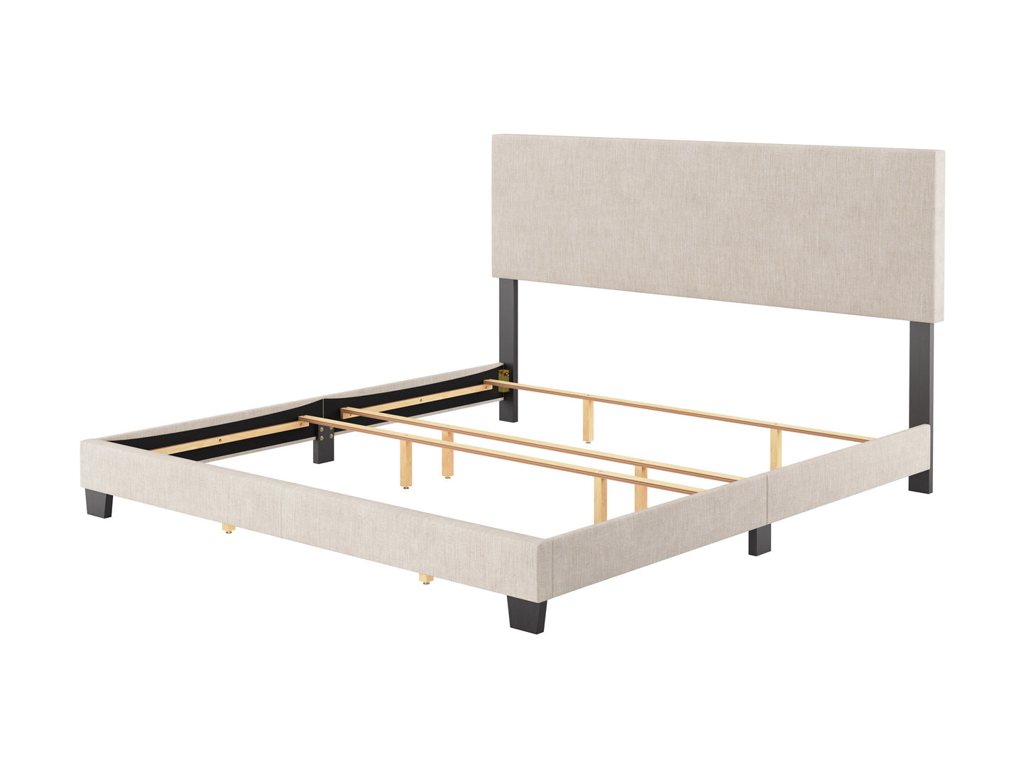 Modern Minimalist Upholstered King Bed, Beige