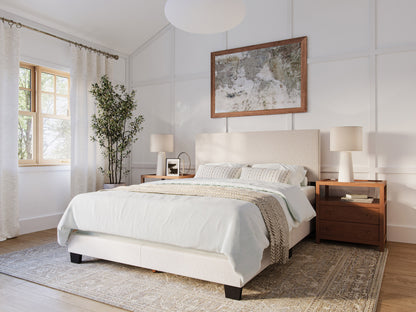 Modern Minimalist Upholstered Queen Bed, Beige