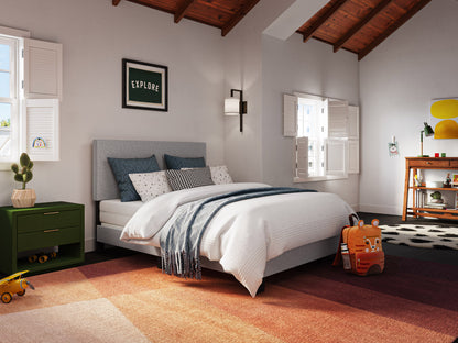 Modern Minimalist Upholstered Full Bed, Light Gray