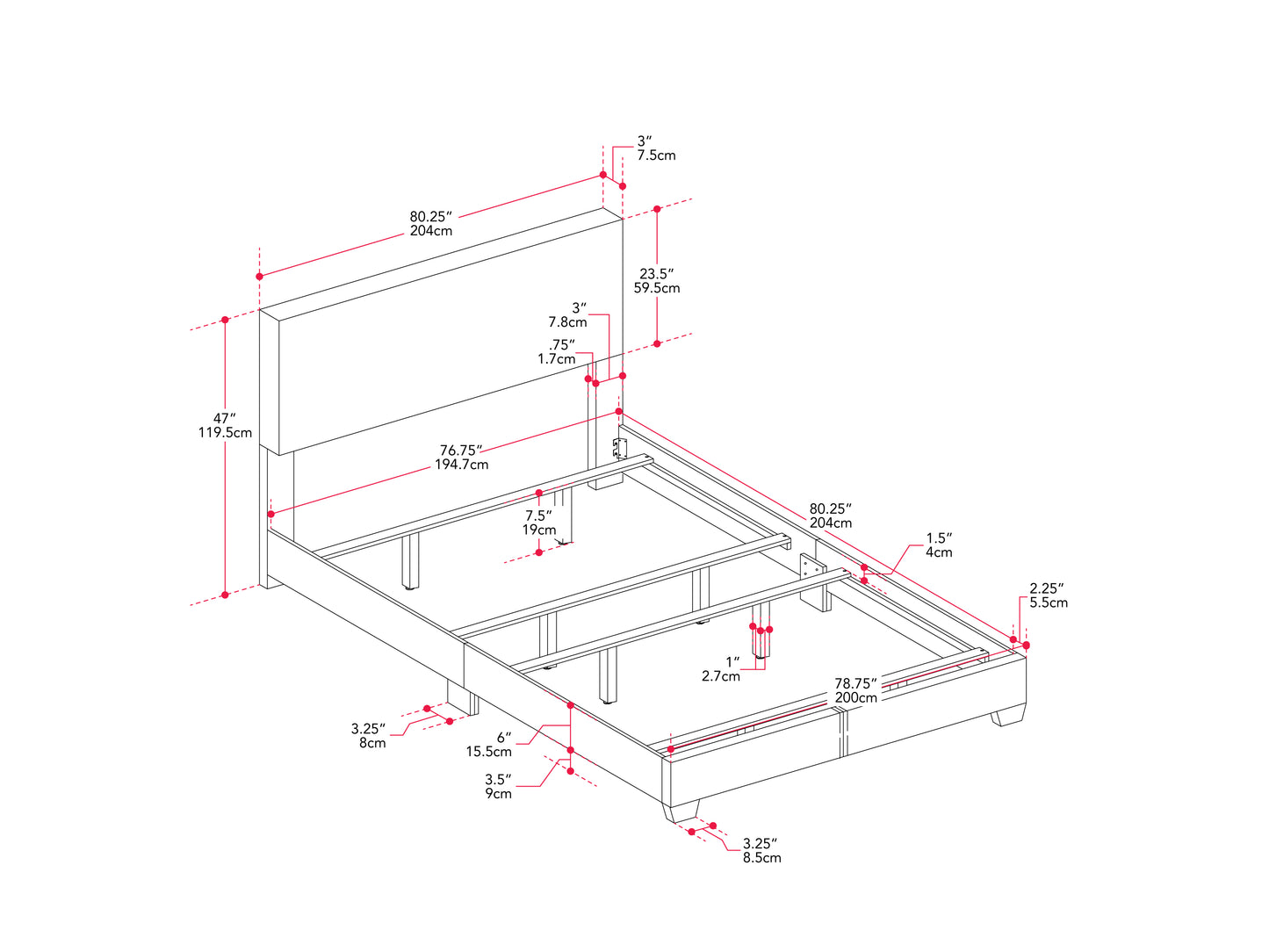 Modern Minimalist Upholstered King Bed, Light Gray