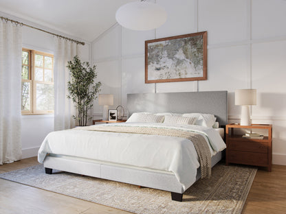 Modern Minimalist Upholstered King Bed, Light Gray