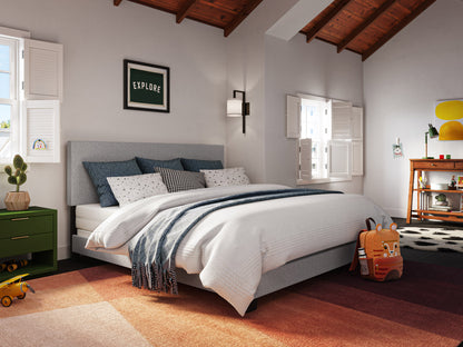 Modern Minimalist Upholstered King Bed, Light Gray