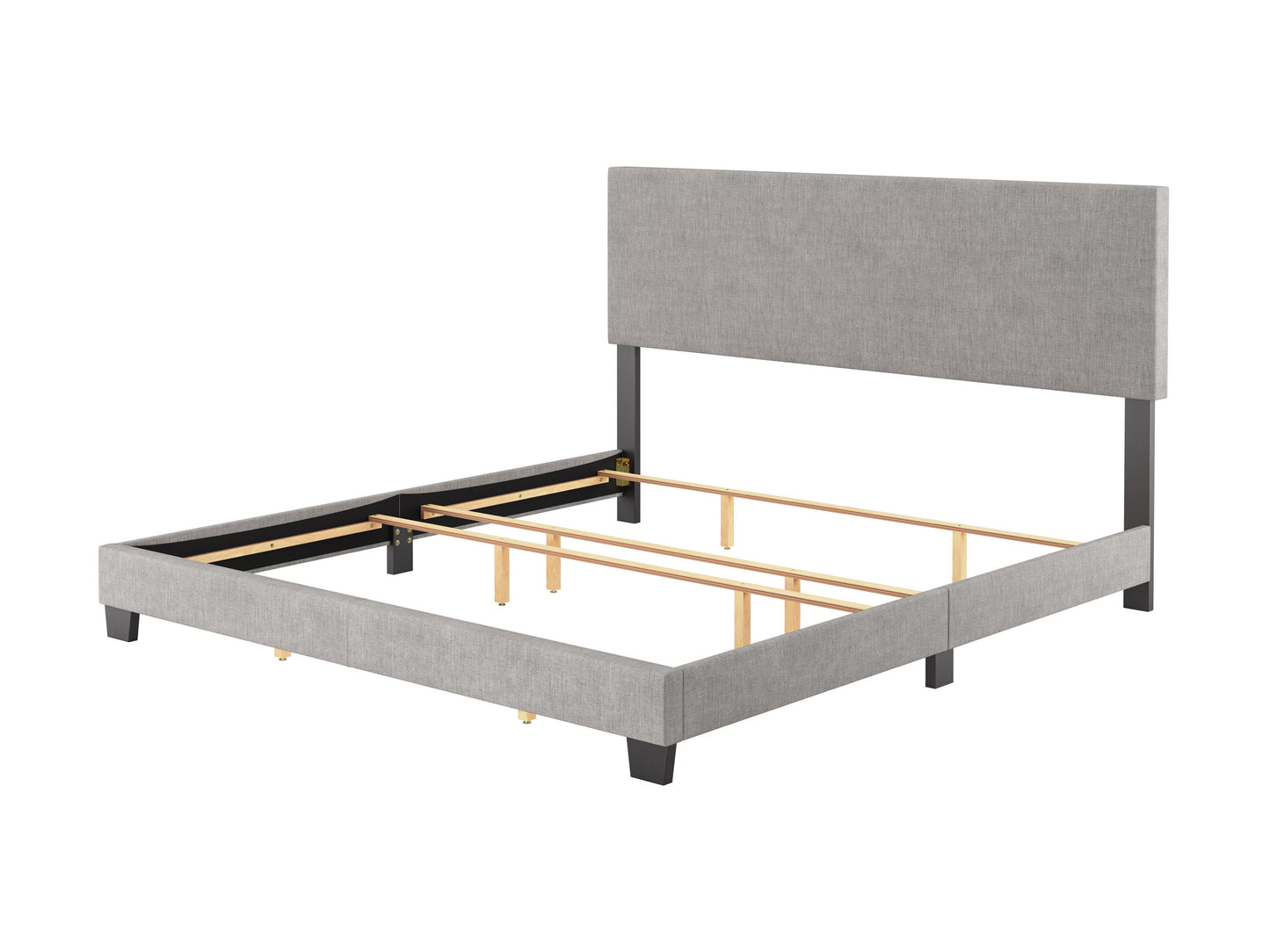 Modern Minimalist Upholstered King Bed, Light Gray