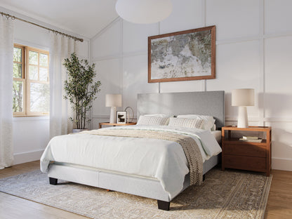 Modern Minimalist Upholstered Queen Bed, Light Gray