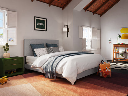 Modern Minimalist Upholstered Queen Bed, Light Gray