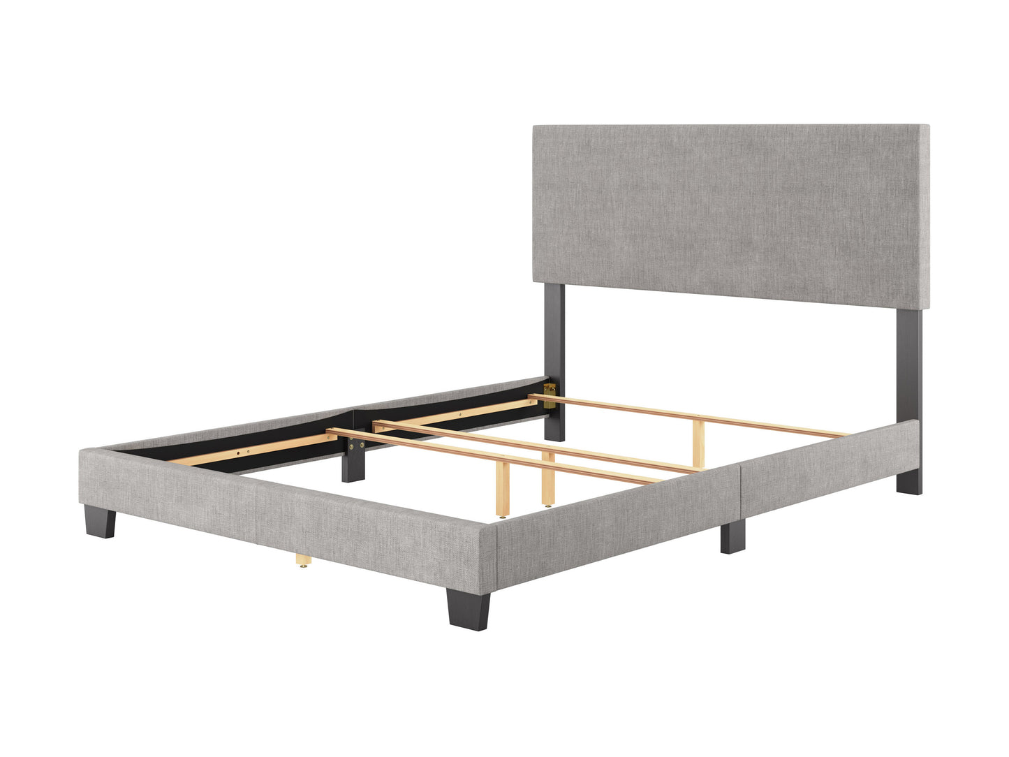 Modern Minimalist Upholstered Queen Bed, Light Gray
