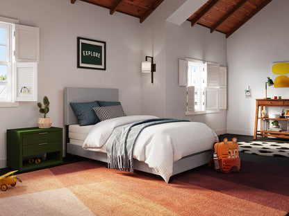 Modern Minimalist Upholstered Single Bed, Light Gray