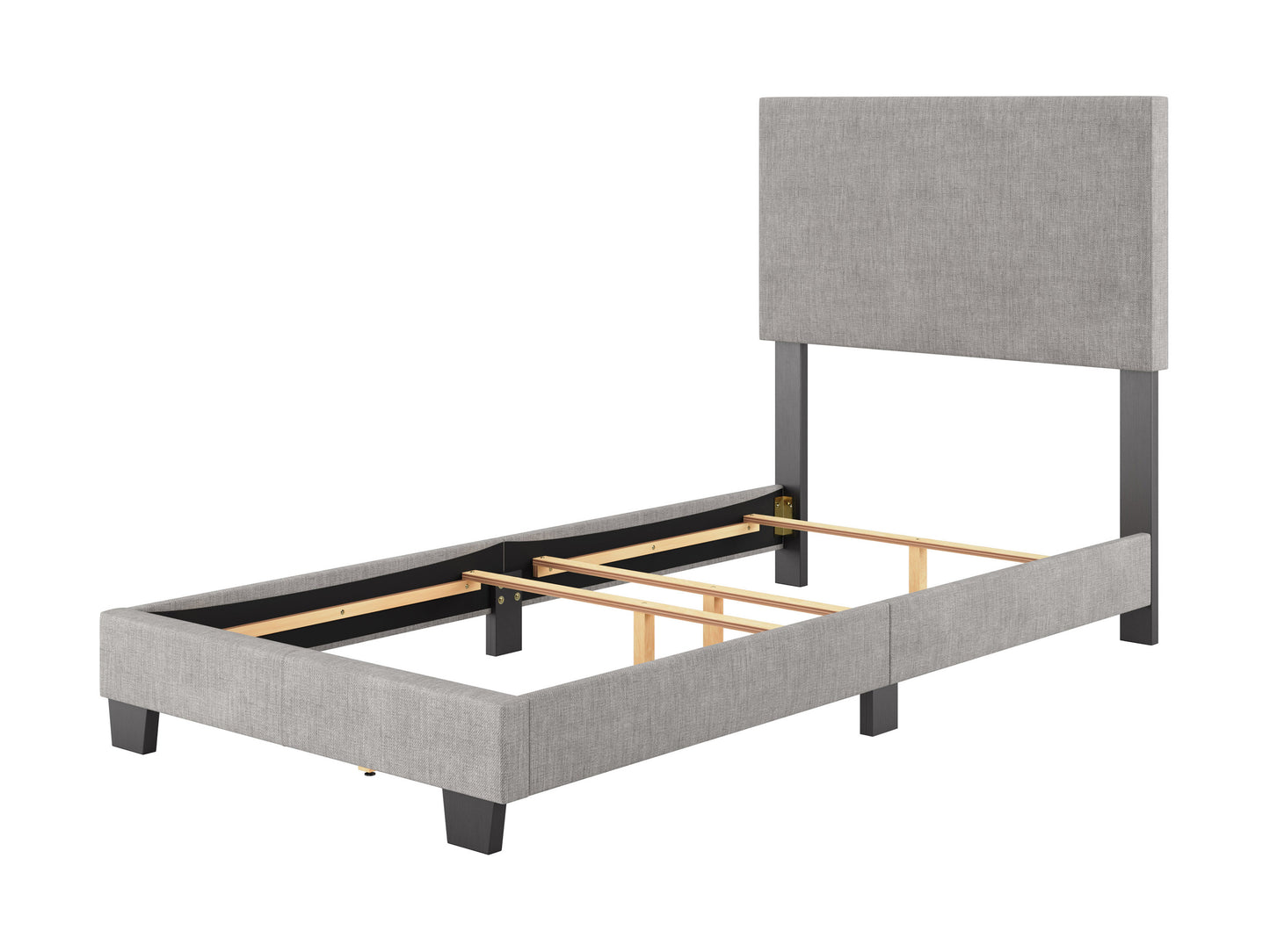 Modern Minimalist Upholstered Single Bed, Light Gray