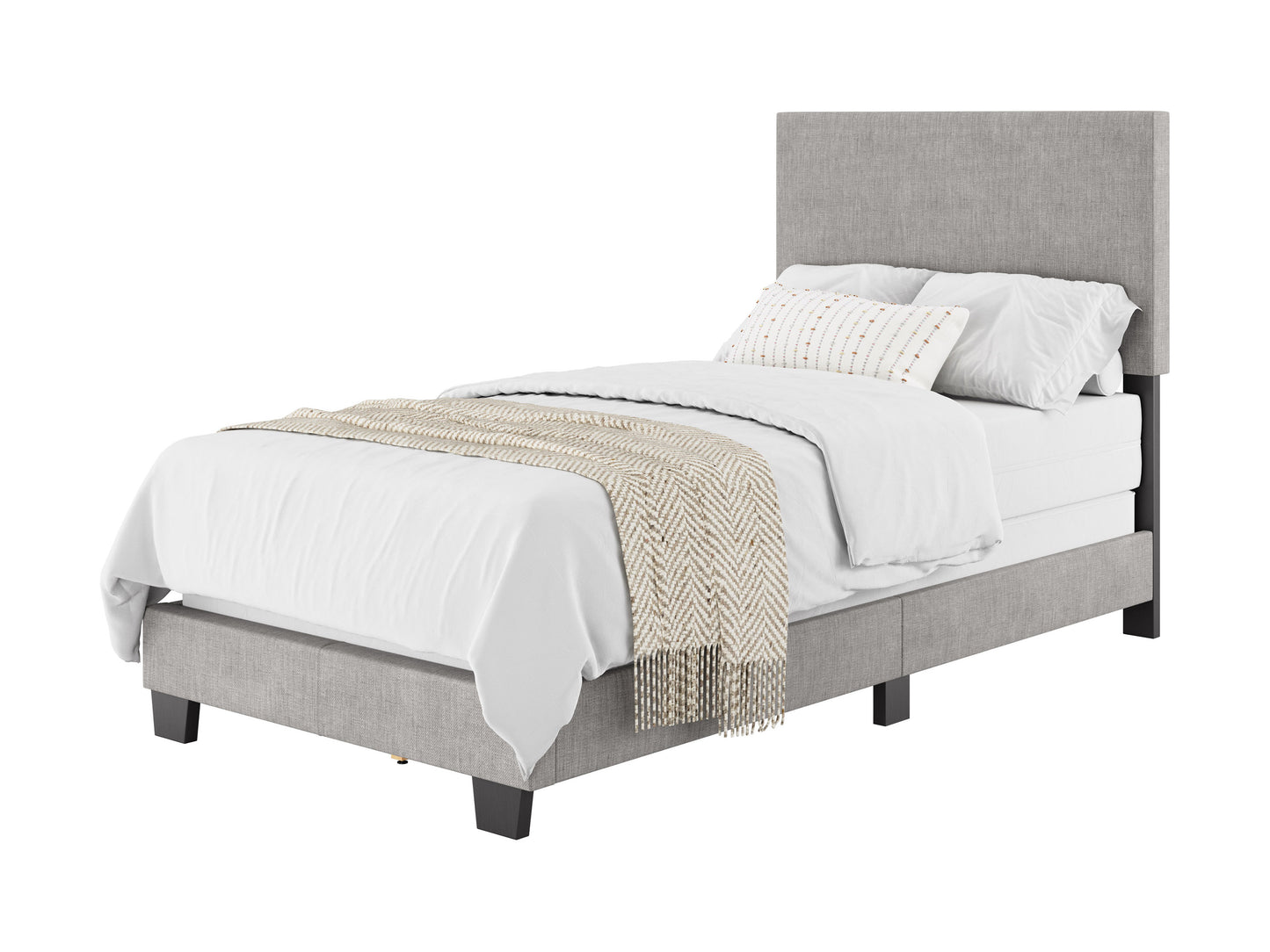 Modern Minimalist Upholstered Single Bed, Light Gray
