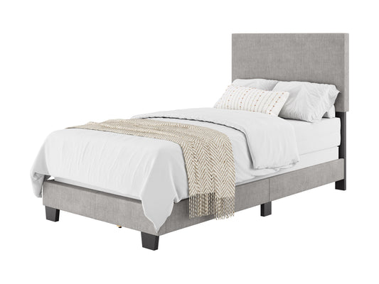 Modern Minimalist Upholstered Single Bed, Light Gray