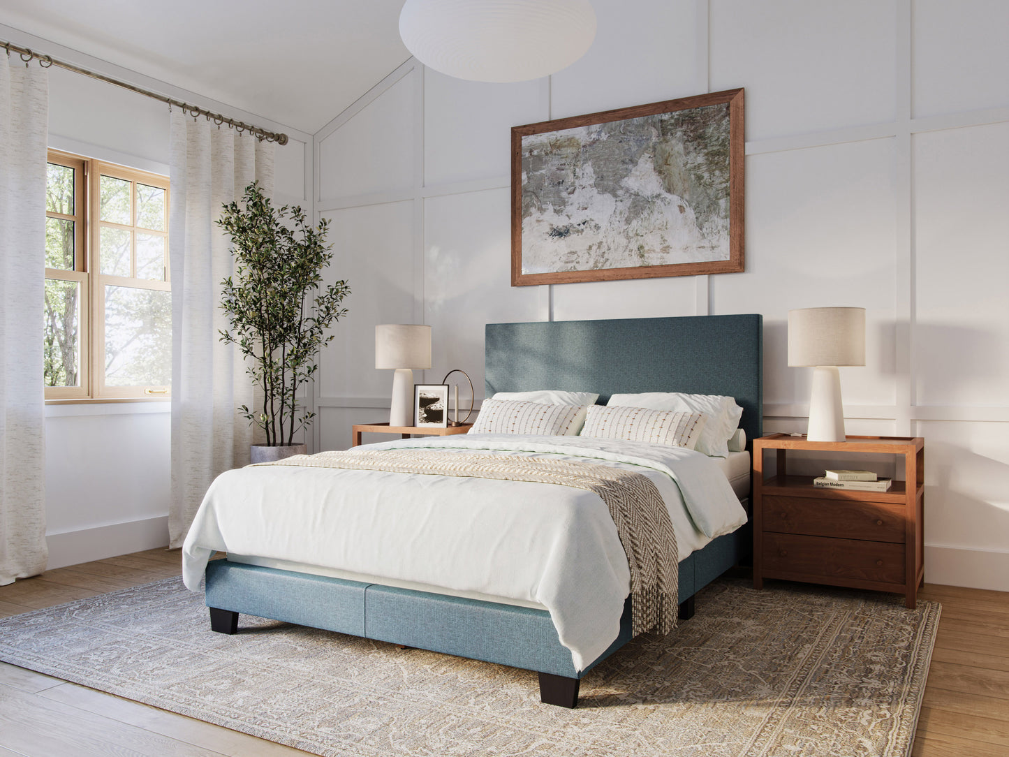 Modern Minimalist Upholstered Full Bed, Blue