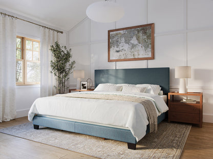 Modern Minimalist Upholstered King Bed, Blue