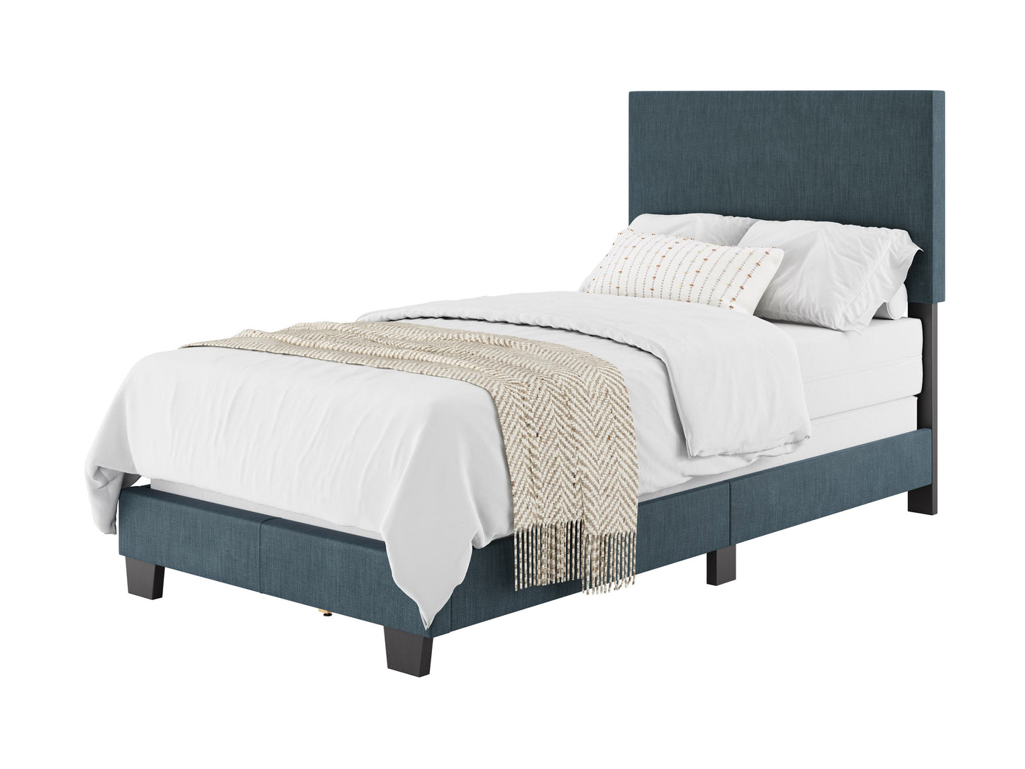 Modern Minimalist Upholstered Single Bed, Blue