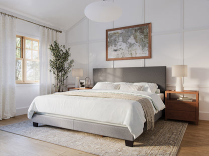 Modern Minimalist Upholstered King Bed, Dark Gray
