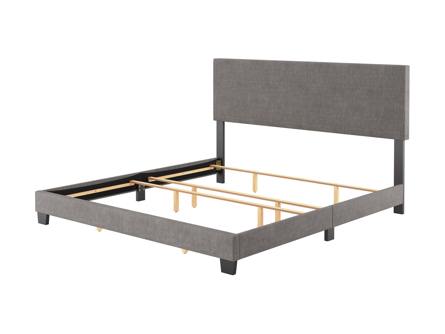 Modern Minimalist Upholstered King Bed, Dark Gray