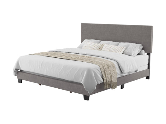 Modern Minimalist Upholstered King Bed, Dark Gray