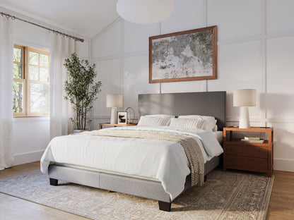 Modern Minimalist Upholstered Queen Bed, Dark Gray