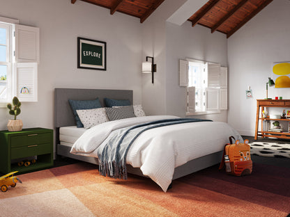 Modern Minimalist Upholstered Queen Bed, Dark Gray
