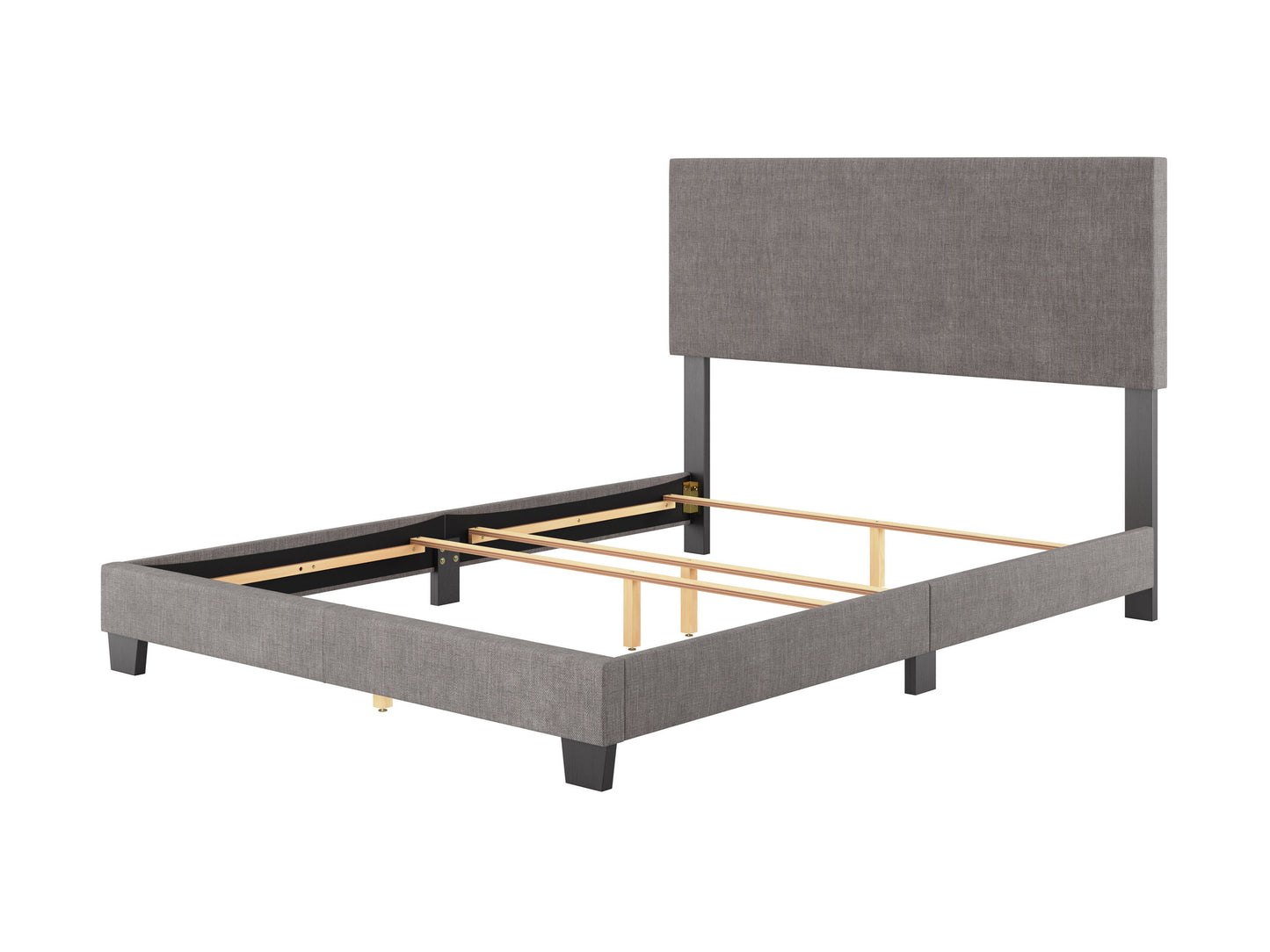 Modern Minimalist Upholstered Queen Bed, Dark Gray
