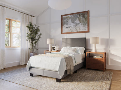 Modern Minimalist Upholstered Single Bed, Dark Gray