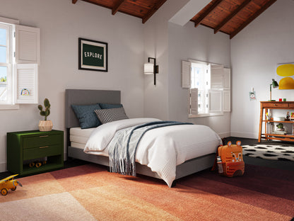 Modern Minimalist Upholstered Single Bed, Dark Gray
