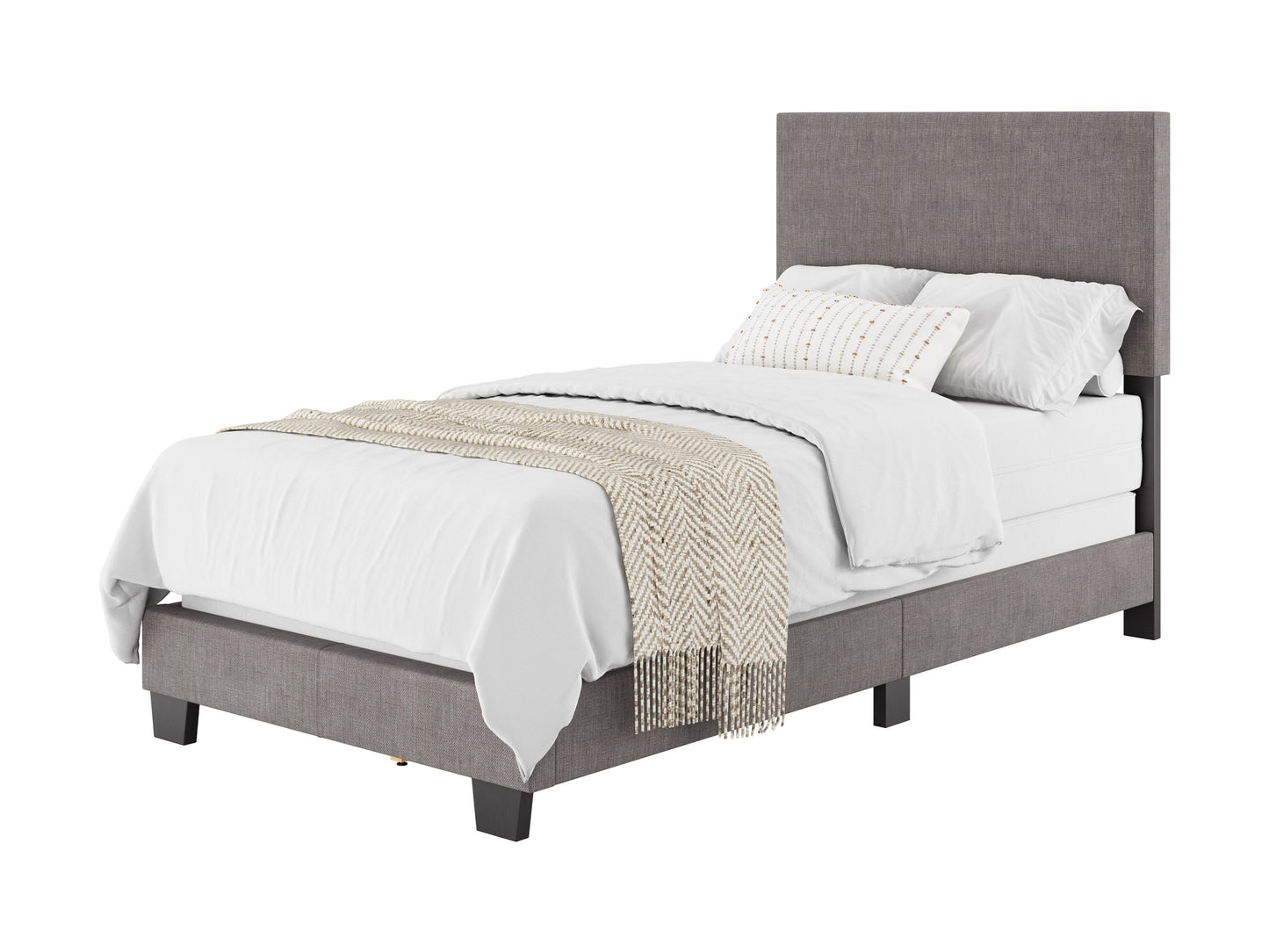 Modern Minimalist Upholstered Single Bed, Dark Gray