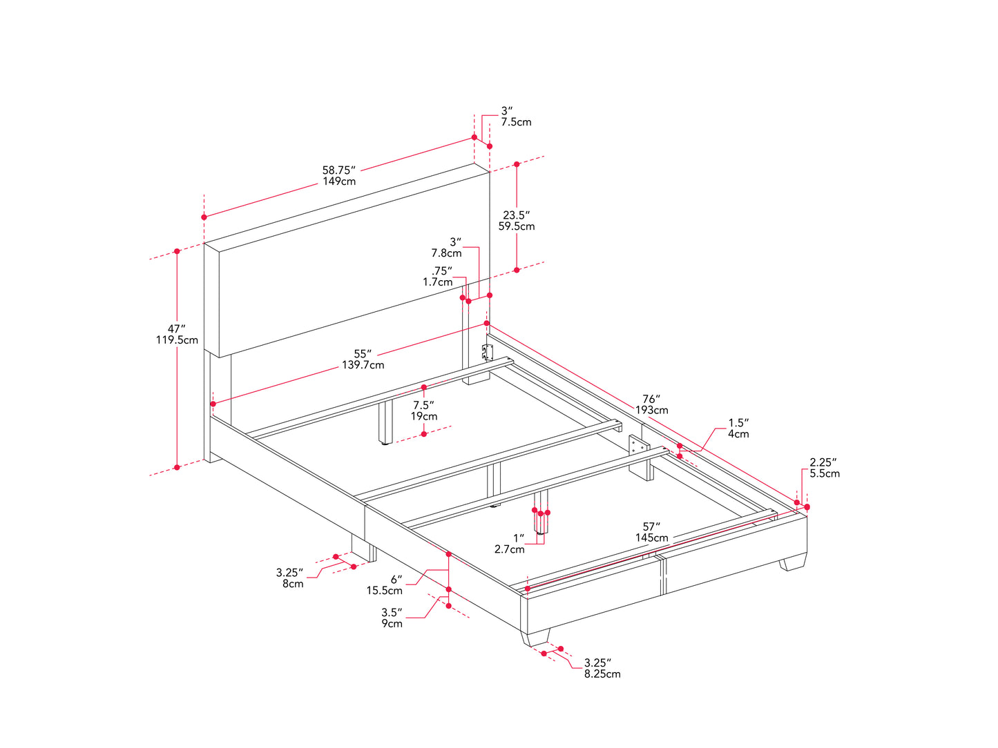 Modern Minimalist Boucle Full Bed, Off White
