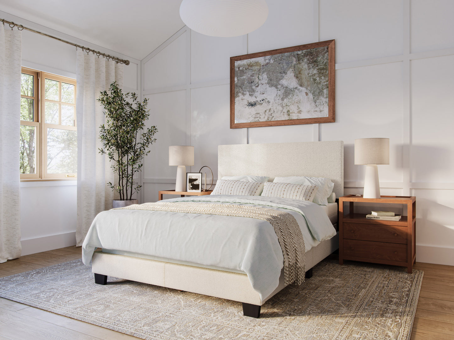 Modern Minimalist Boucle Full Bed, Off White
