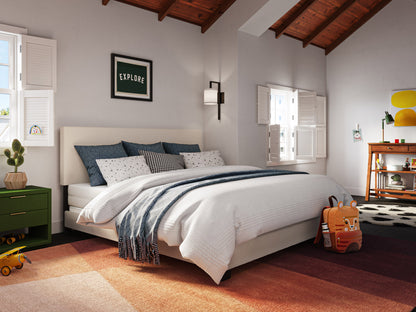 Modern Minimalist Boucle King Bed, Off White